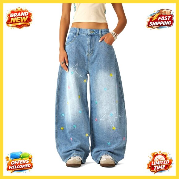 Baggy Barrel Jeans Wide Leg Y2K Denim Pants Loose Streetwear Unisex